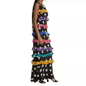 Busayo Ropo Dress XS Multicolor Tiered Paint‎ Splatter